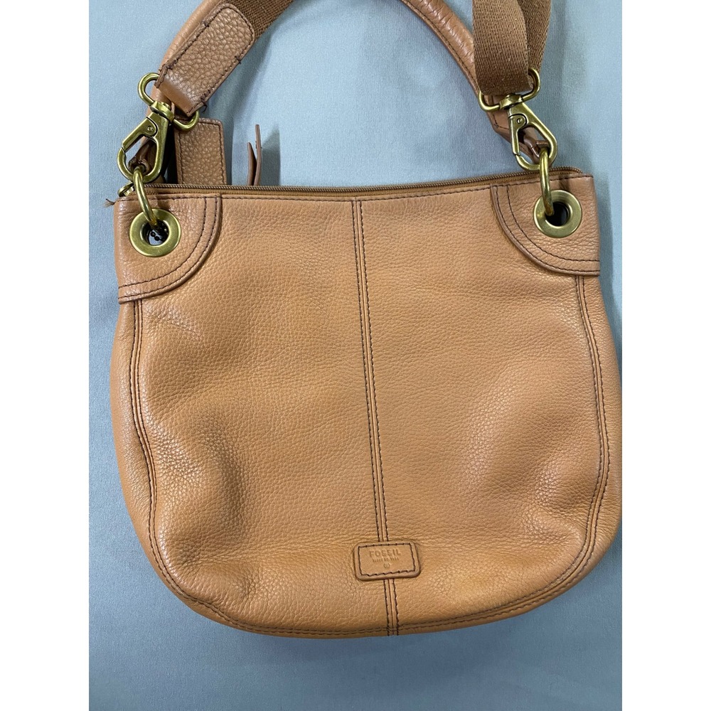 Fossil Brown Genuine Pebbled Leather Crossbody Bag Purse Zip Small Everyday - Picture 5 of 13